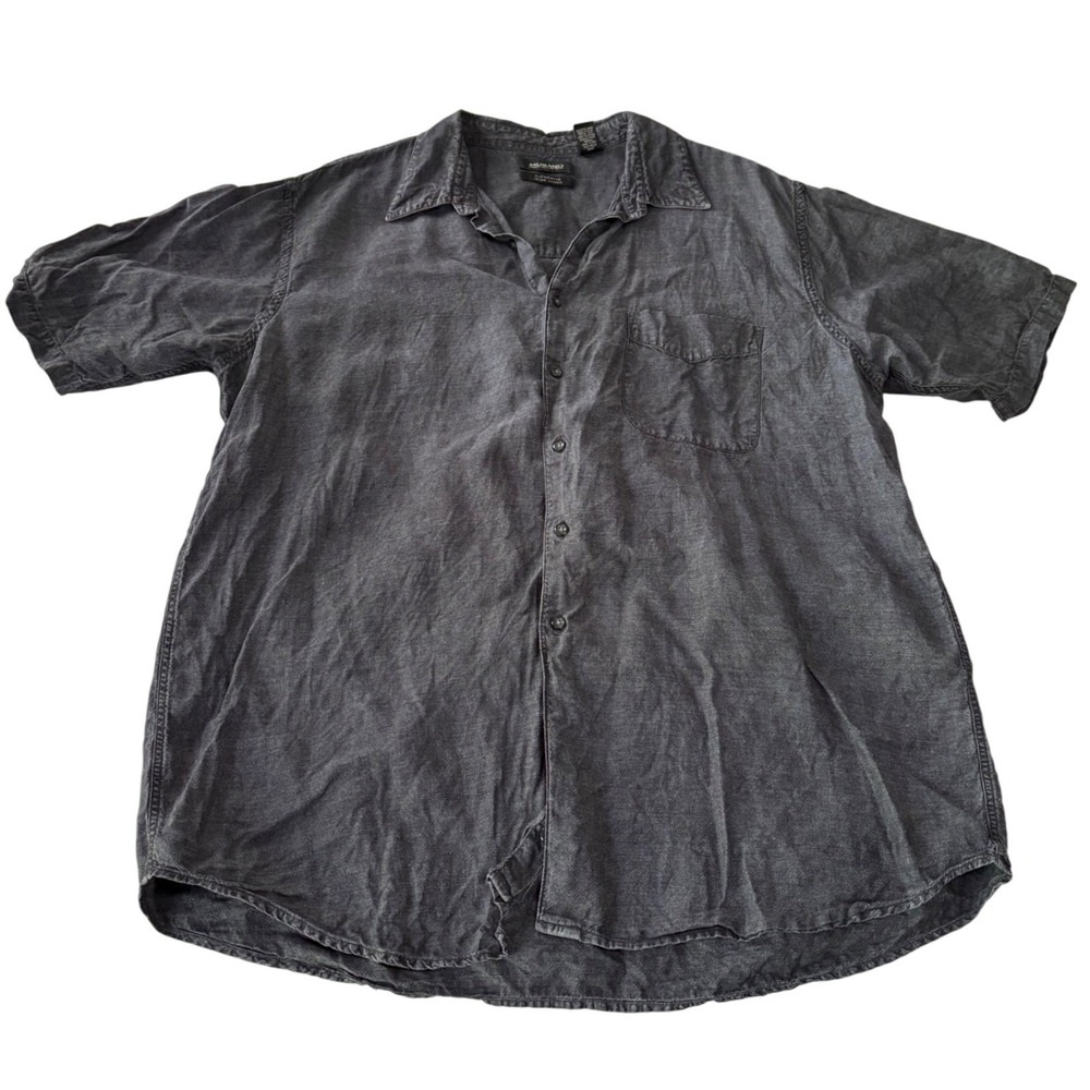 Murano Authentic Irish Linen Shirt Mens XXL Green Windowpane Short Sleeve Button